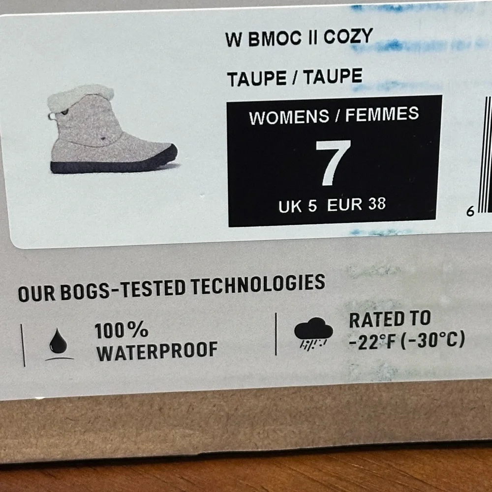 Bogs B-Moc II Cozy Waterproof Winter Boots Taupe Women’s 7 Faux Fur‎ Lined